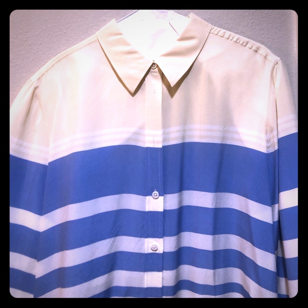 Equipment blue and cream striped blouse